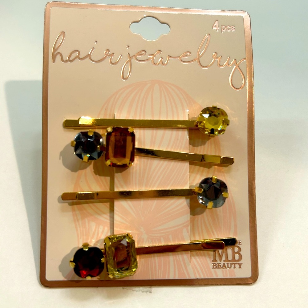Multi Color Gem and Gold Tone Barrettes